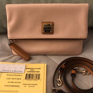 Dooney & Bourke Leather Foldover Zip Crossbody Shoulder Bag Blush